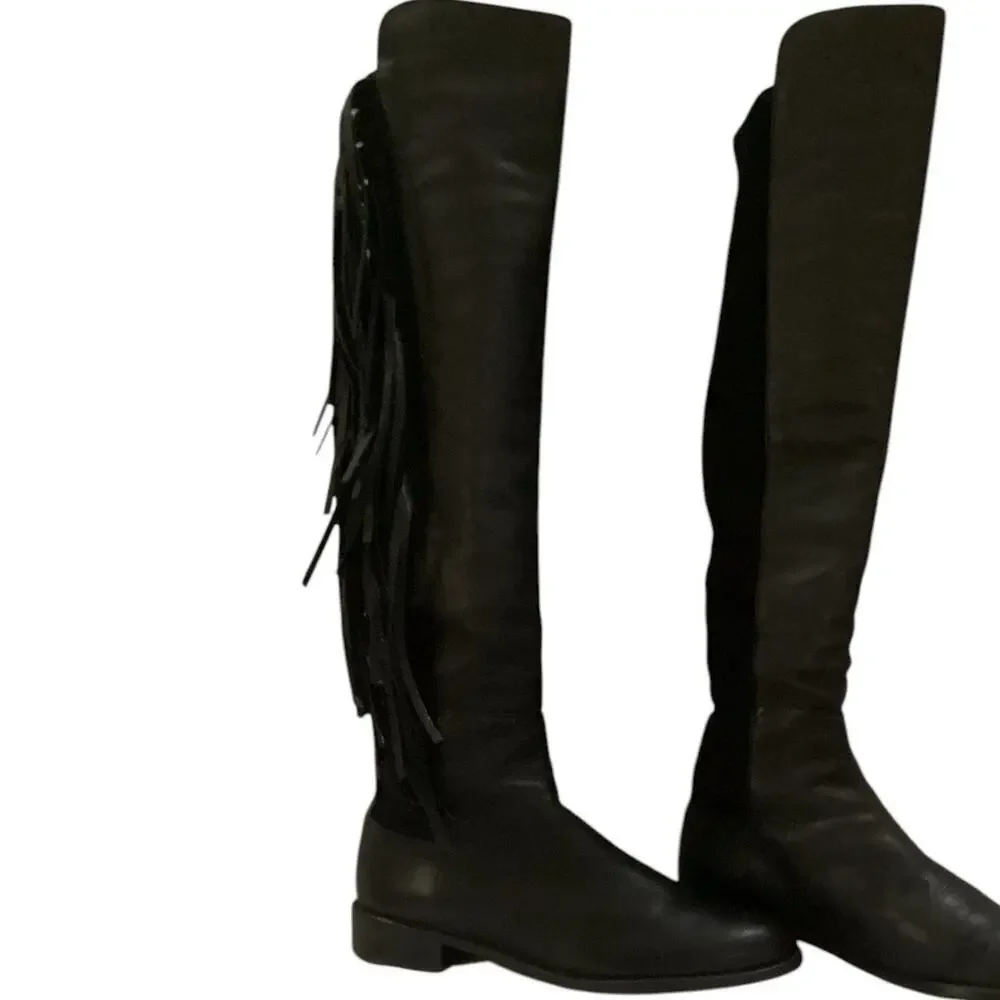 Stuart Weitzman 5050 Fringe Over The Knee Boot In Black Nappa Leather Size 7 - Picture 7 of 16